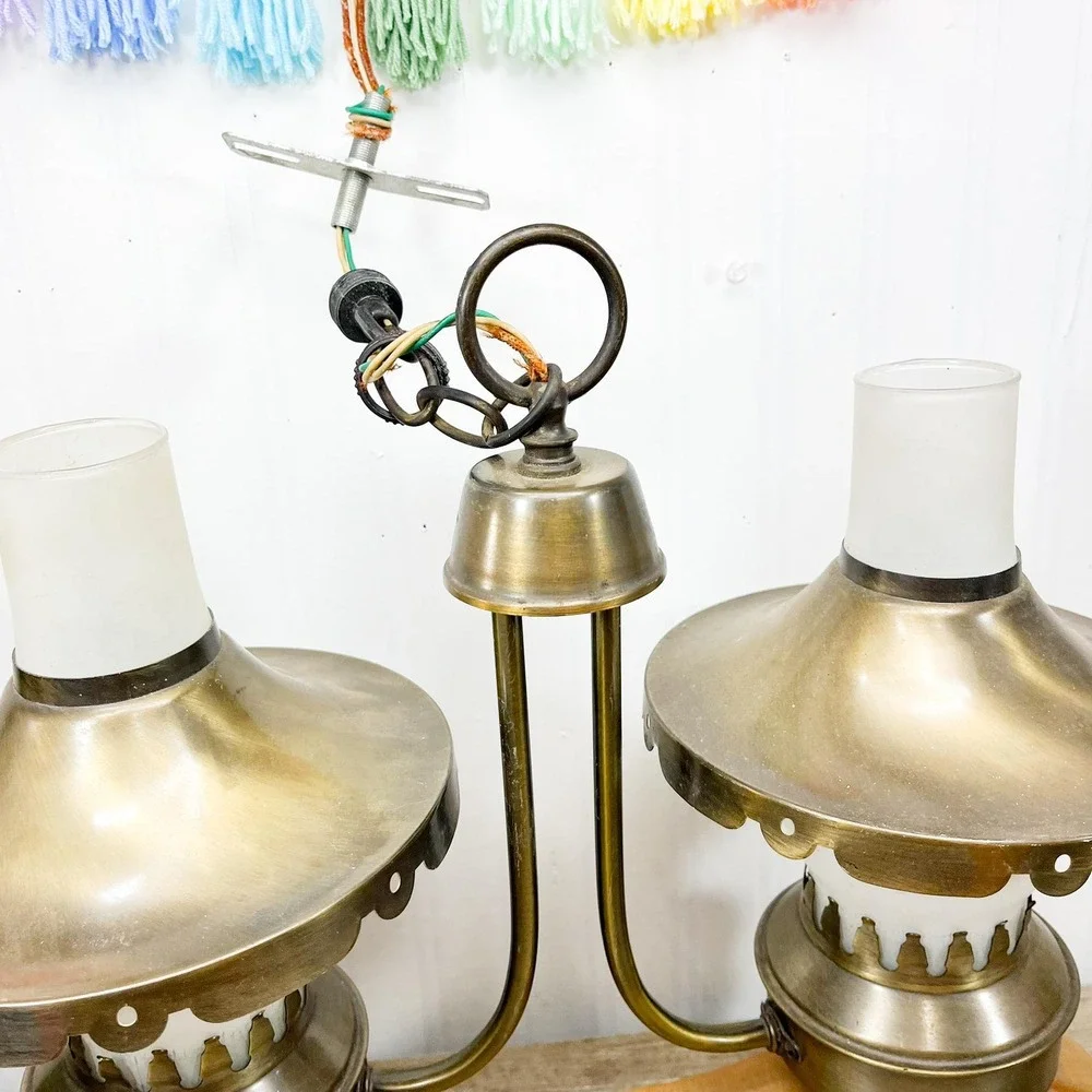 Vintage Western Horse Yoke Brass and Wood Light Fixture